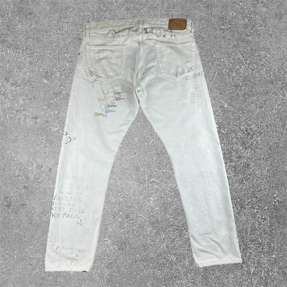 Polo Ralph Lauren Sullivan Slim Jeans Mens 34x30 White Graphic Graffiti Varsity - Picture 7 of 7